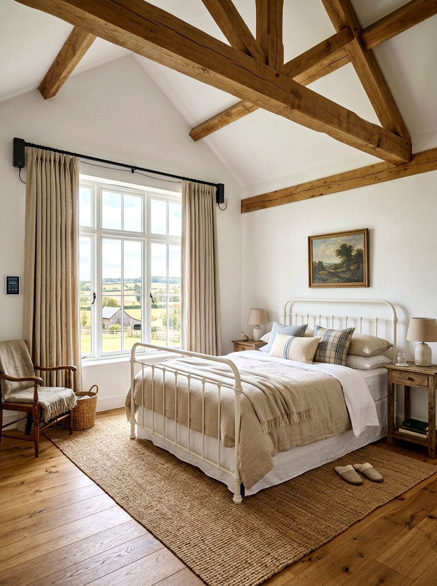 Integrated Smart Curtains Farmhouse Bedroom - 30 smart shade bedroom ideas