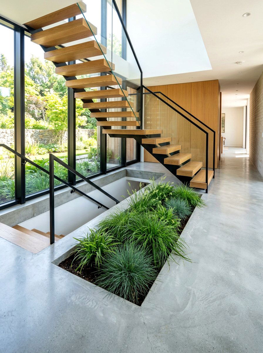 Integrated Stair Landing Box - 30 stair landing plant nook ideas