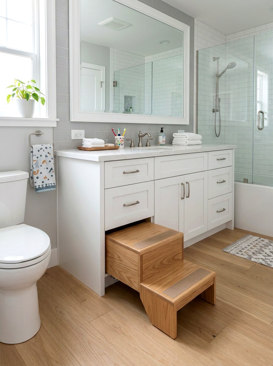 Integrated Step Stool - 30 kids bathroom decor ideas