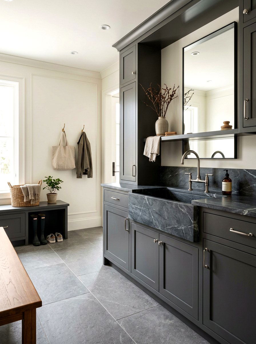 Integrated Stone Mudroom Sink - 30 mudroom laundry sink ideas