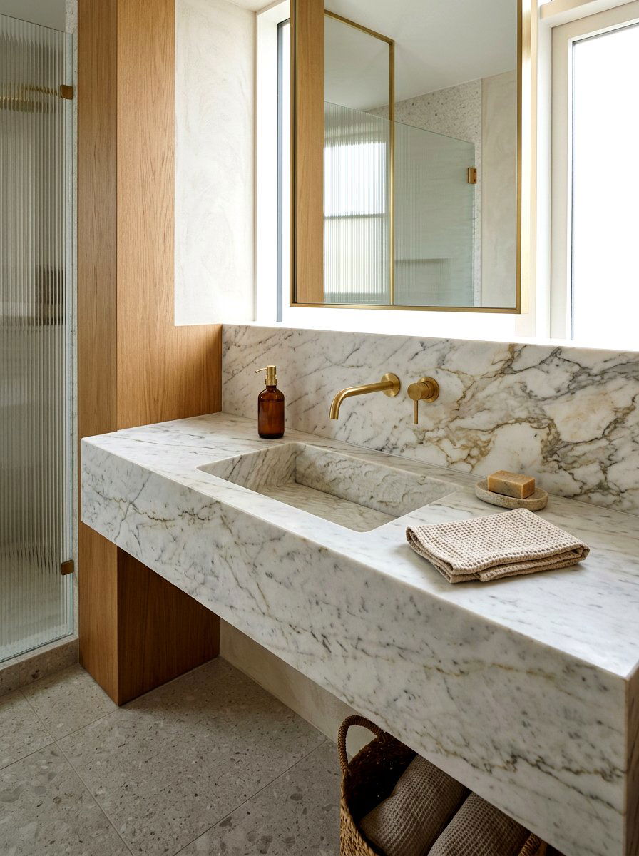 Integrated Stone Sink - 30 quiet luxury bathroom ideas