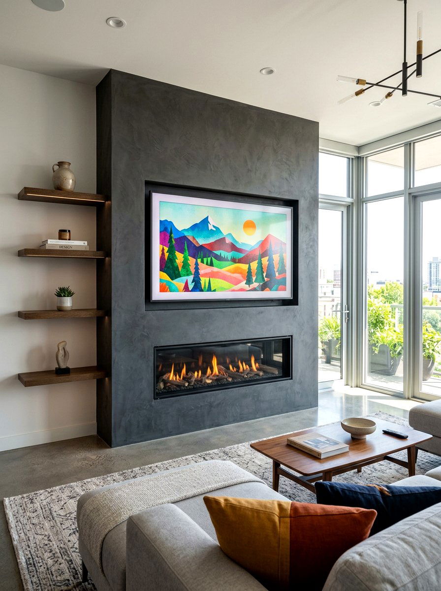Integrated TV Plaster Fireplace - 30 plaster fireplace ideas