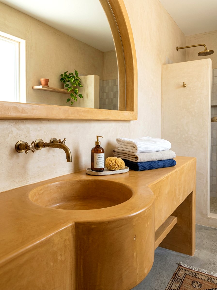Integrated Tadelakt Sink - 30 tadelakt bathroom ideas