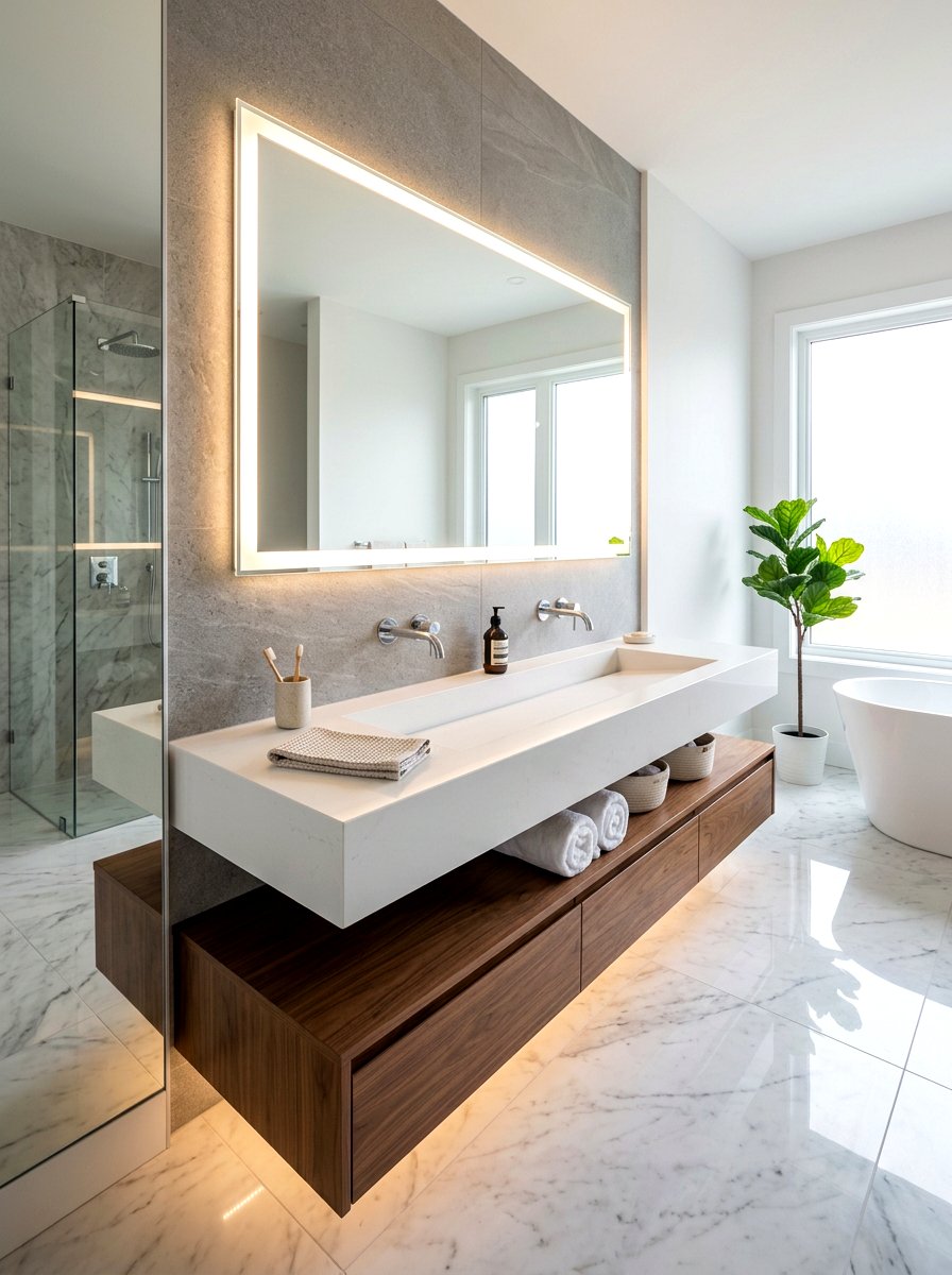 Integrated Trough Sink Countertop - 30 trough sink bathroom ideas