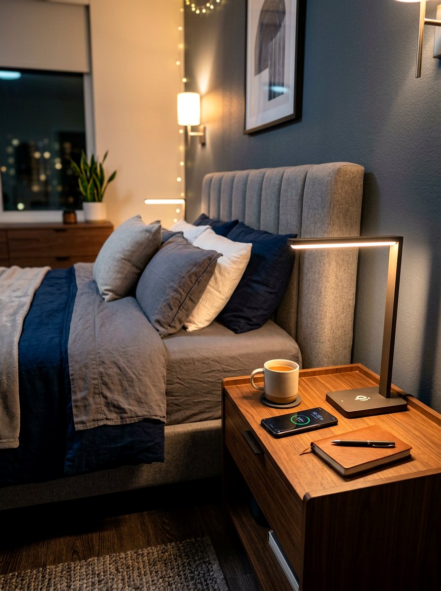 Integrated Wireless Charging Nightstand Lights - 30 circadian lighting bedroom ideas