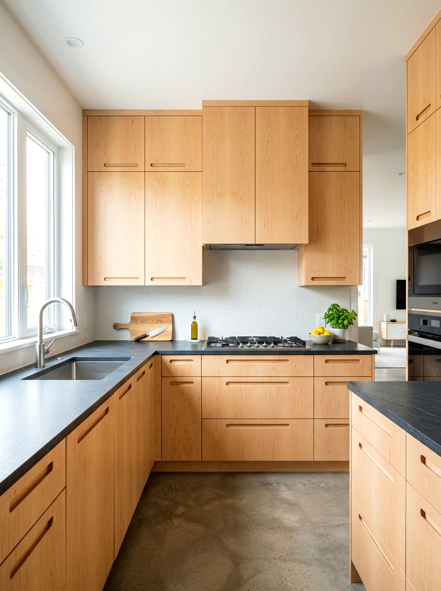 Integrated Wood Handles - 30 retro kitchen ideas