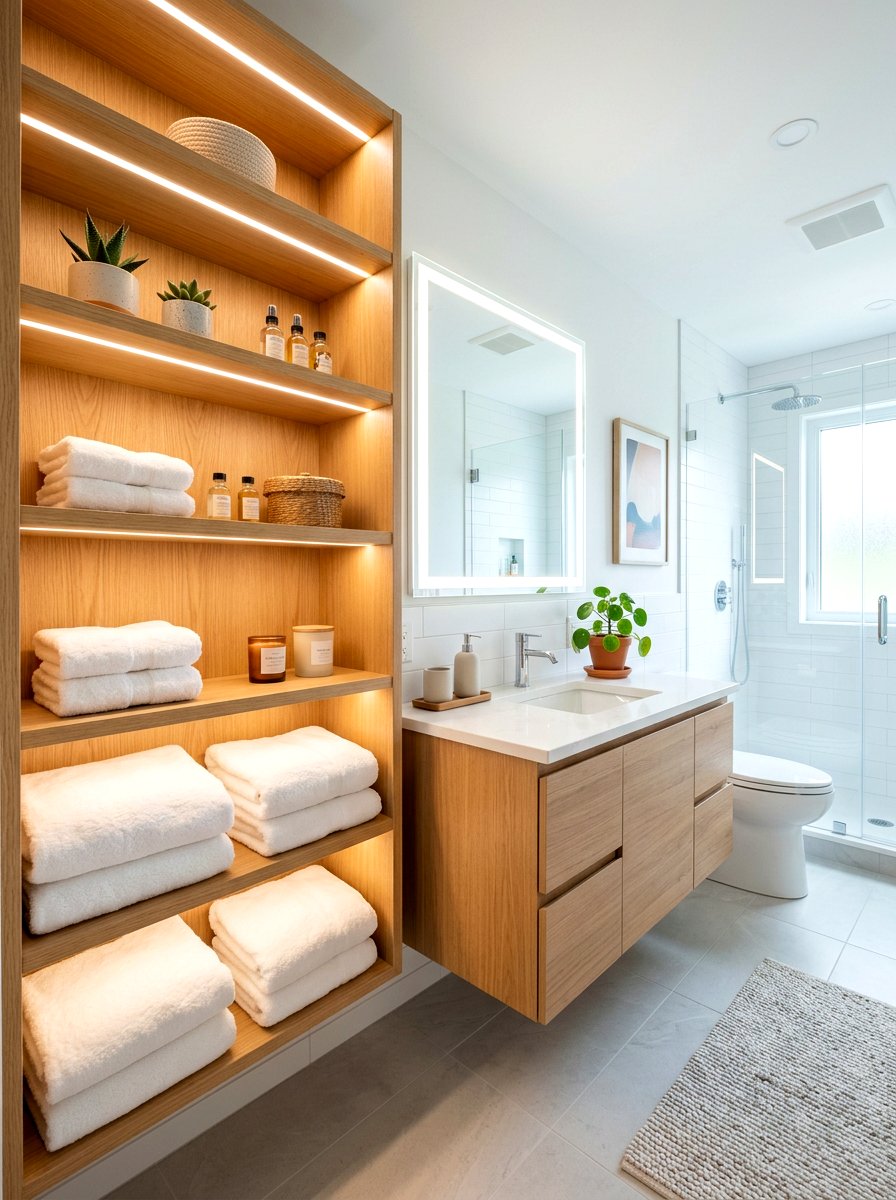 Integrated bathroom shelf light - 30 circadian bathroom lighting ideas