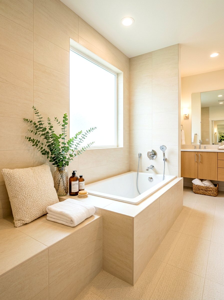 Integrated bench tub nook - 30 tub nook bathroom ideas
