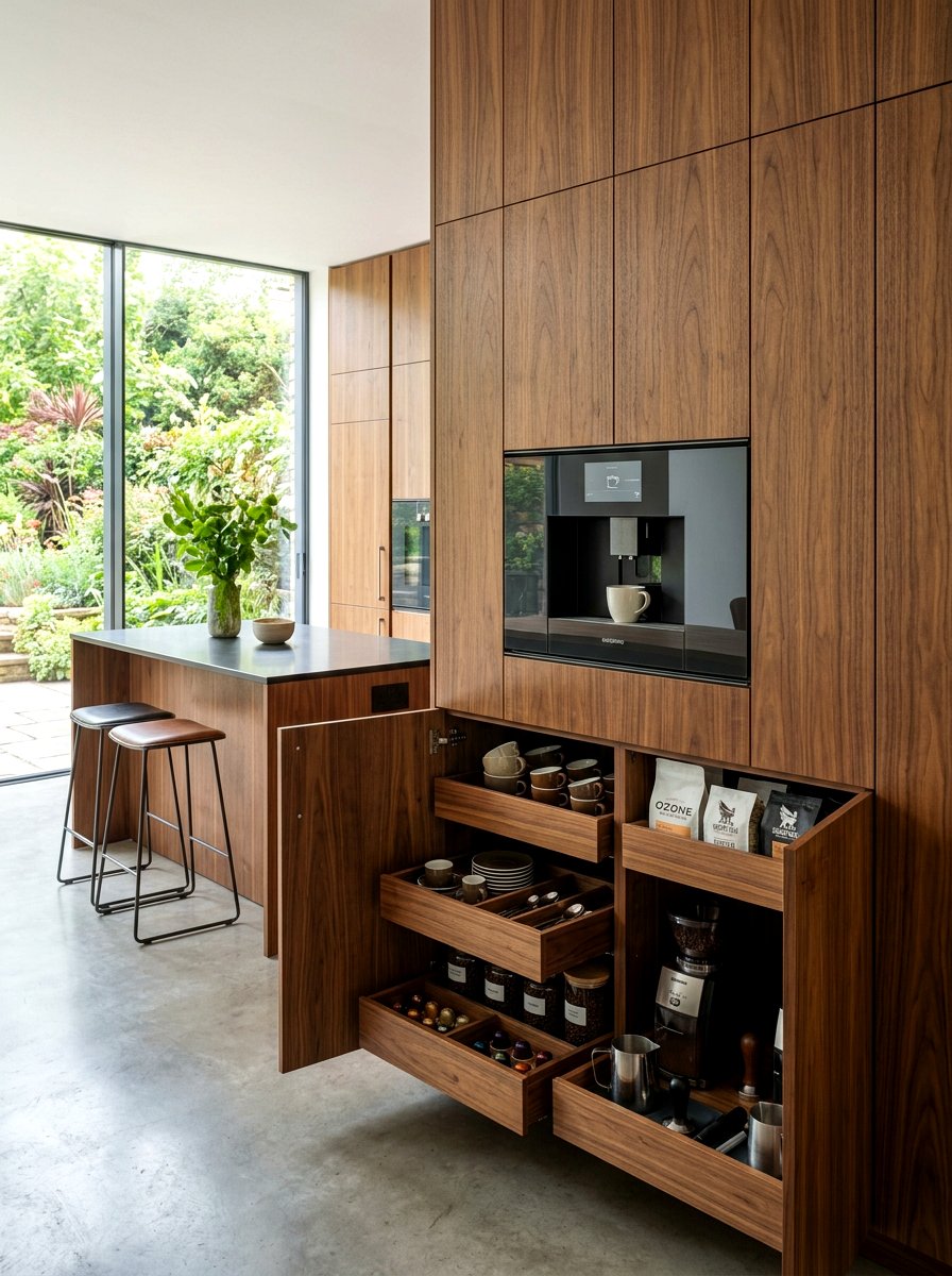 Integrated coffee machine cabinet - 30 hidden coffee pantry ideas
