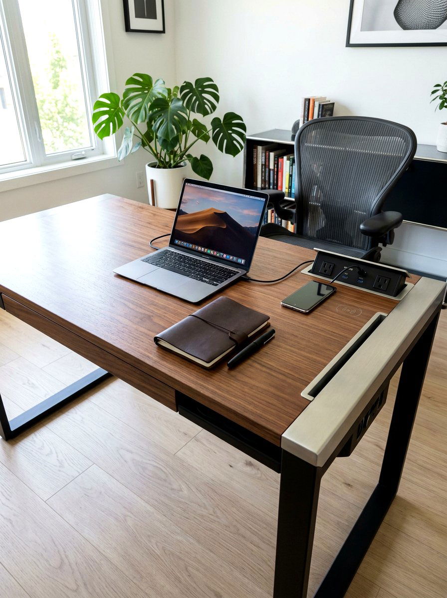 Integrated desk power - 30 quiet luxury office ideas