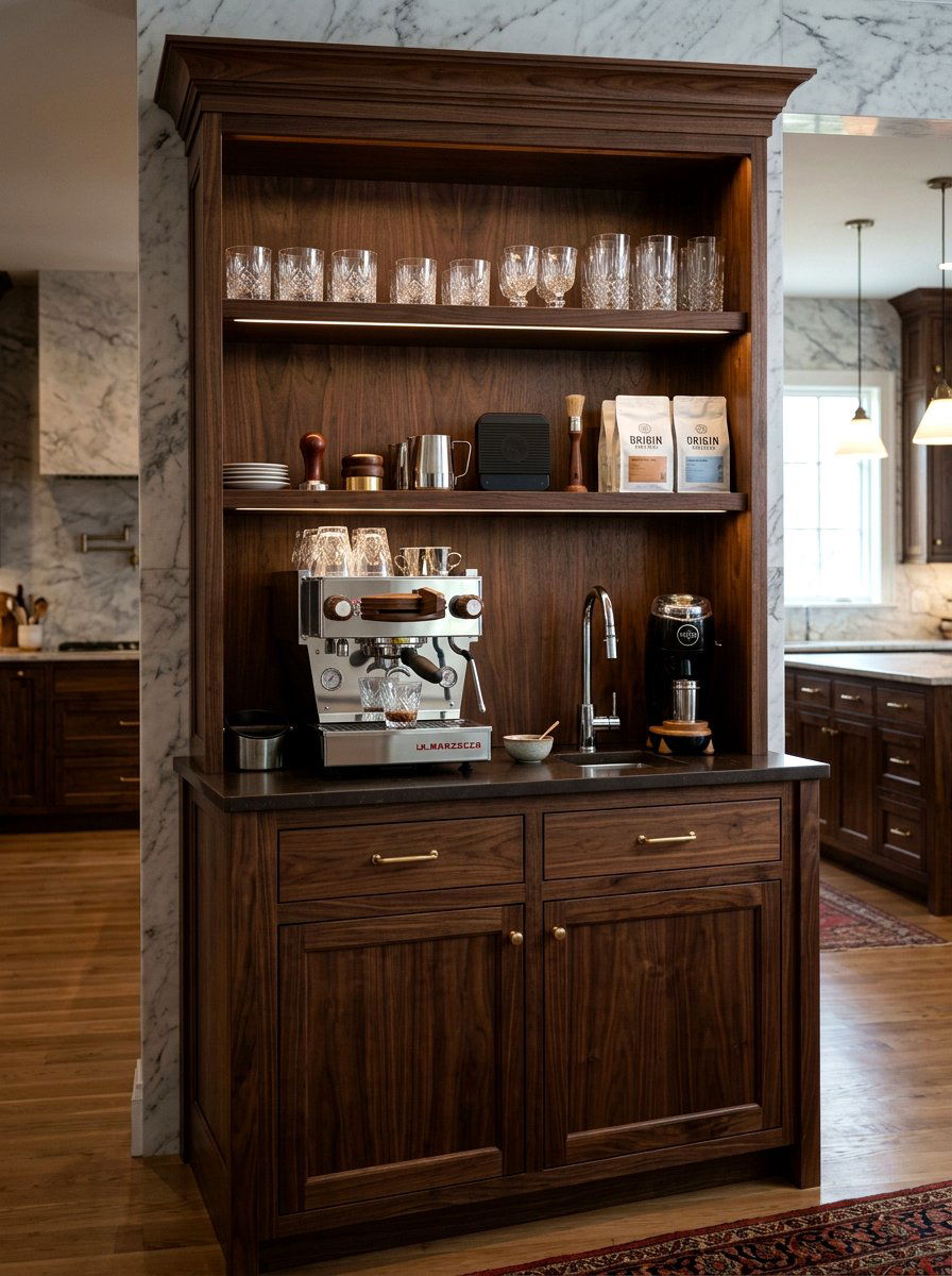 Integrated espresso bar cabinet - 30 breakfast station cabinet ideas