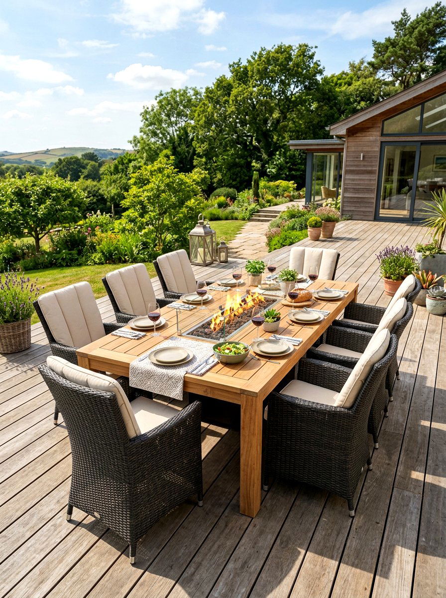 Integrated fire pit table - 30 gas fire lounge patio ideas