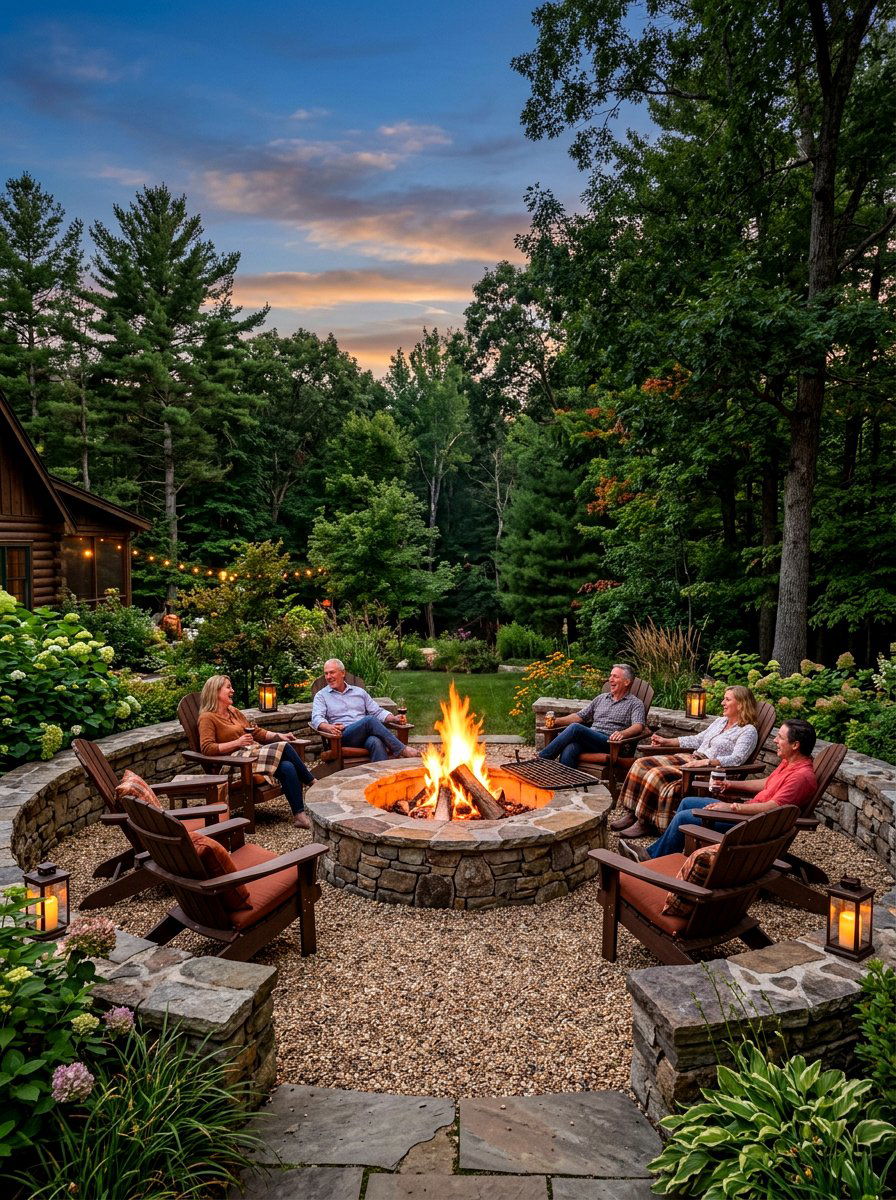 Integrated fire pit - 30 courtyard garden ideas
