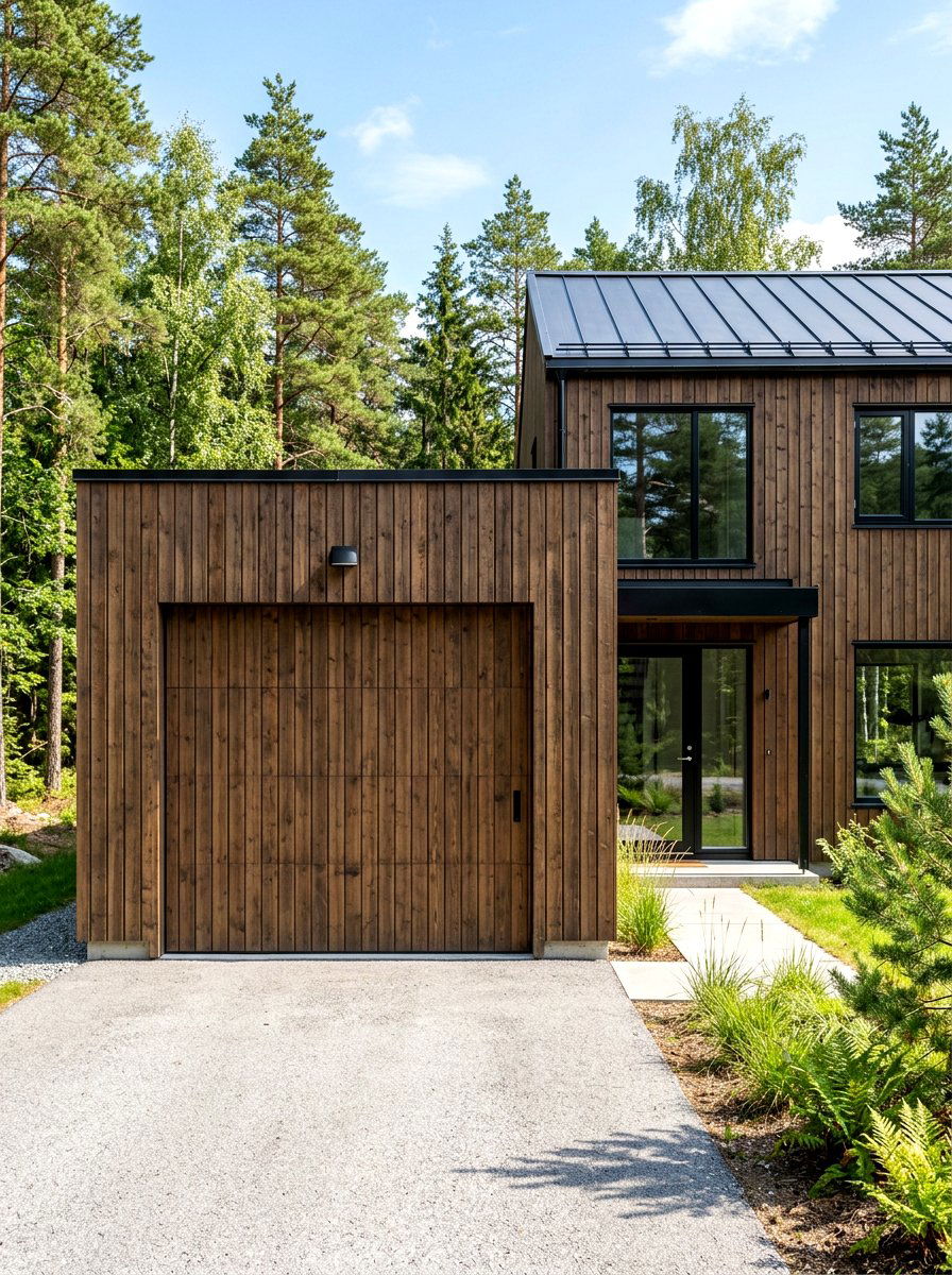 Integrated garage door Scandinavian house - 30 Scandinavian house exterior ideas