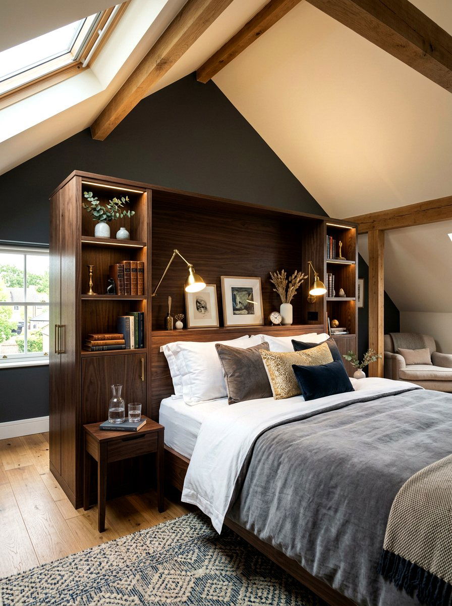 Integrated headboard storage - 30 attic bedroom storage ideas
