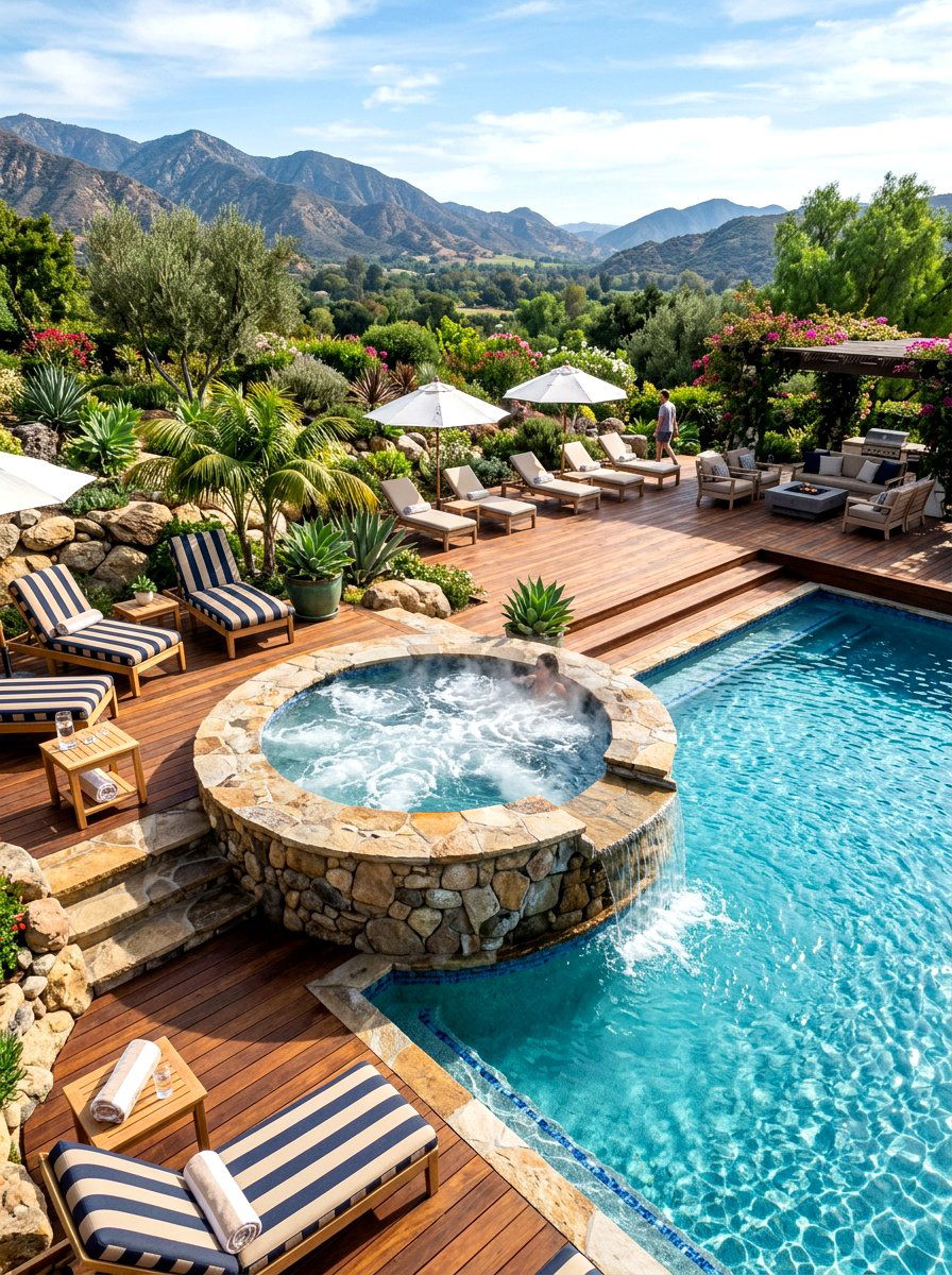 Integrated hot tub pool - 30 backyard oasis pool ideas