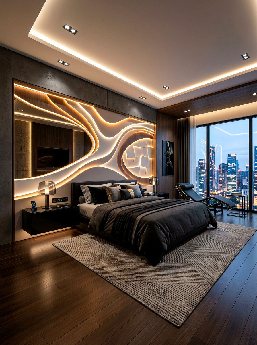 Integrated light headboard - 30 sculptural headboard ideas