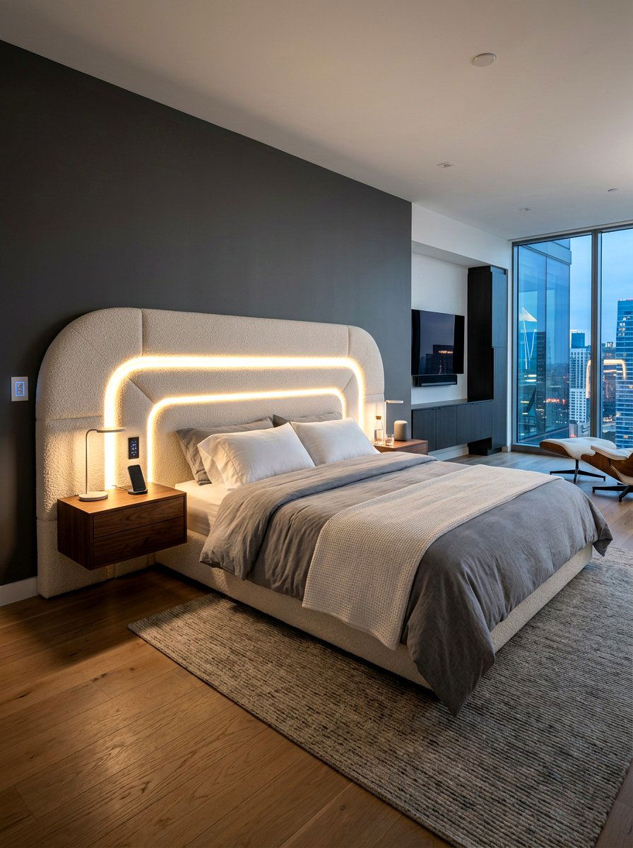 Integrated lighting boucle headboard - 30 boucle headboard ideas