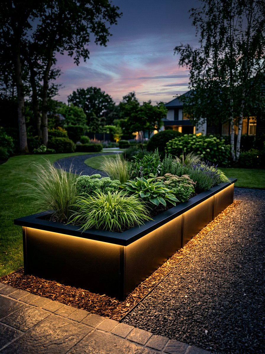 Integrated lighting raised bed - 30 modern raised bed ideas