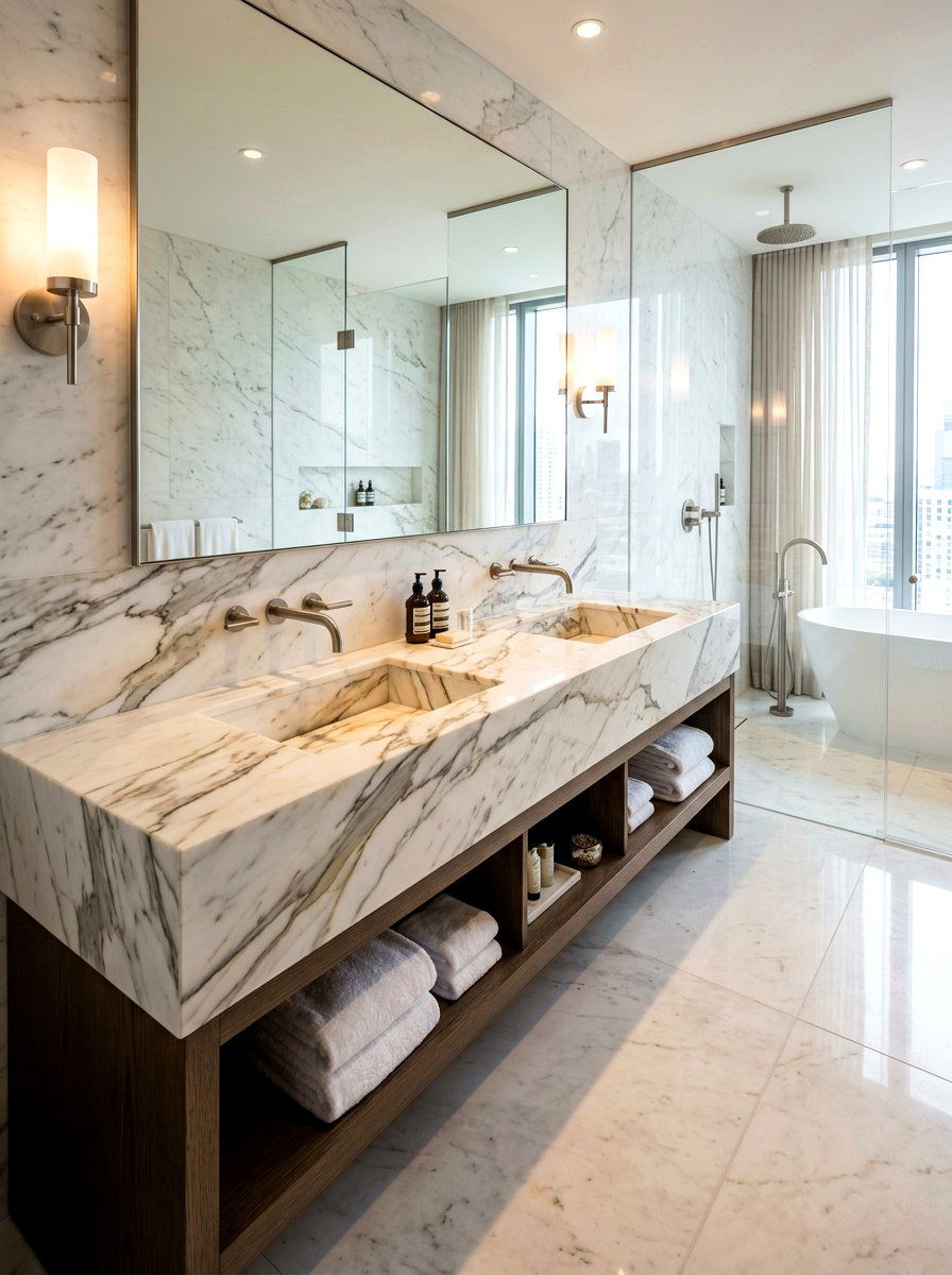Integrated marble sink vanity - 30 powder room vanity ideas
