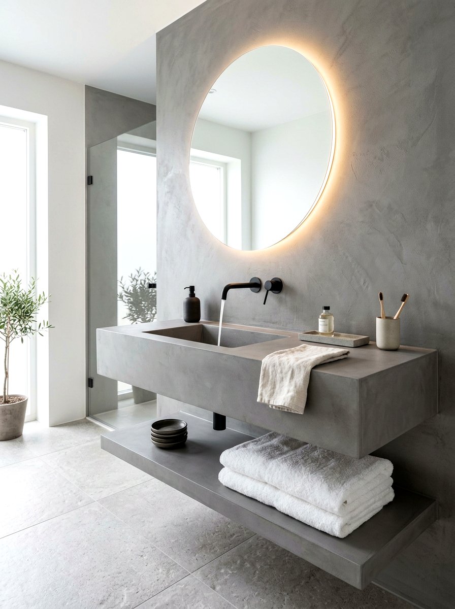 Integrated microcement bathroom sink - 30 microcement bathroom ideas