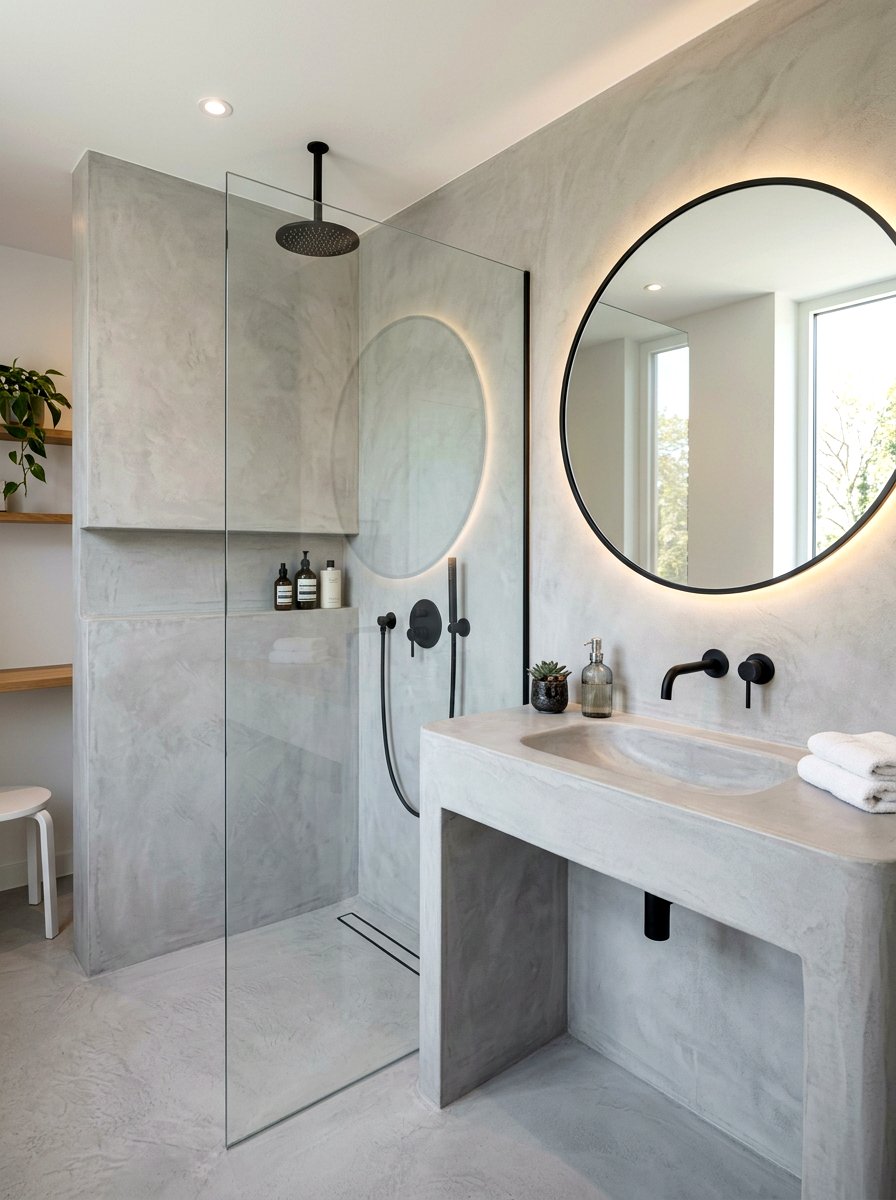 Integrated microcement shower sink - 30 microcement shower ideas