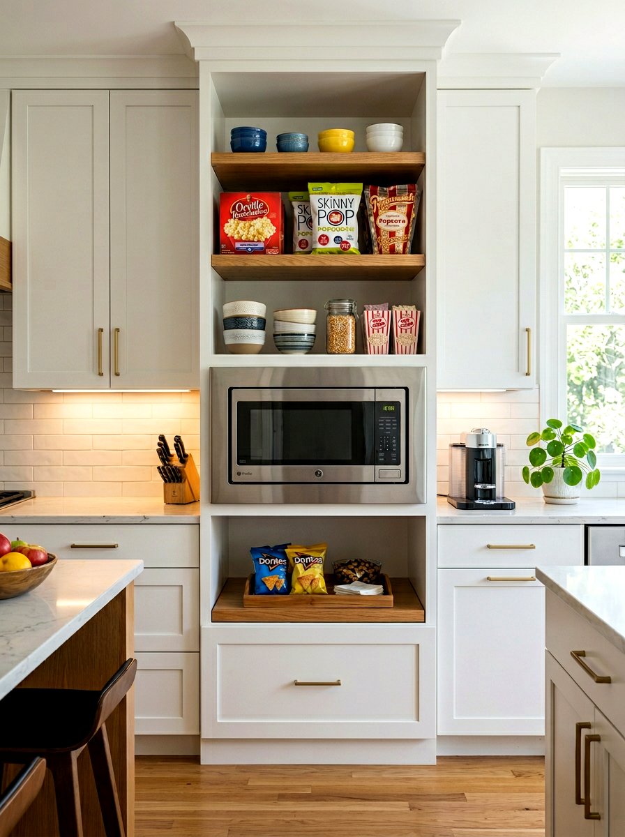 Integrated microwave snack station - 30 pantry snack zone ideas