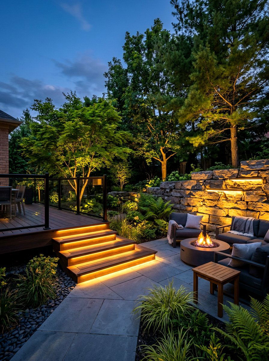 Integrated outdoor lighting - 30 warm minimalist patio ideas