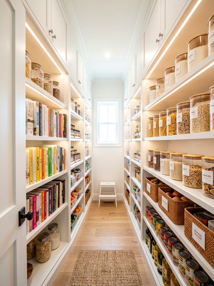 Integrated pantry shelving - 30 book shelf kitchen ideas