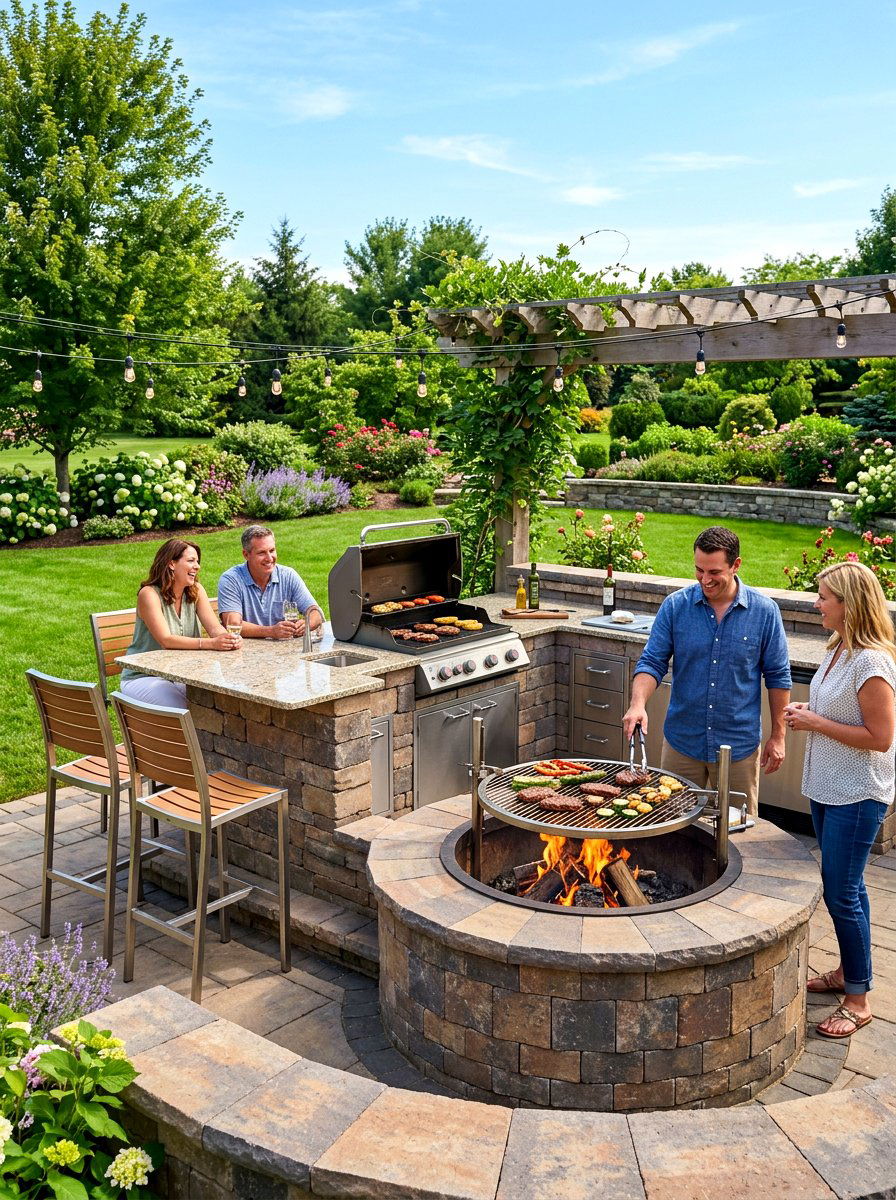Integrated paver fire pit and grill - 30 paver fire pit patio ideas