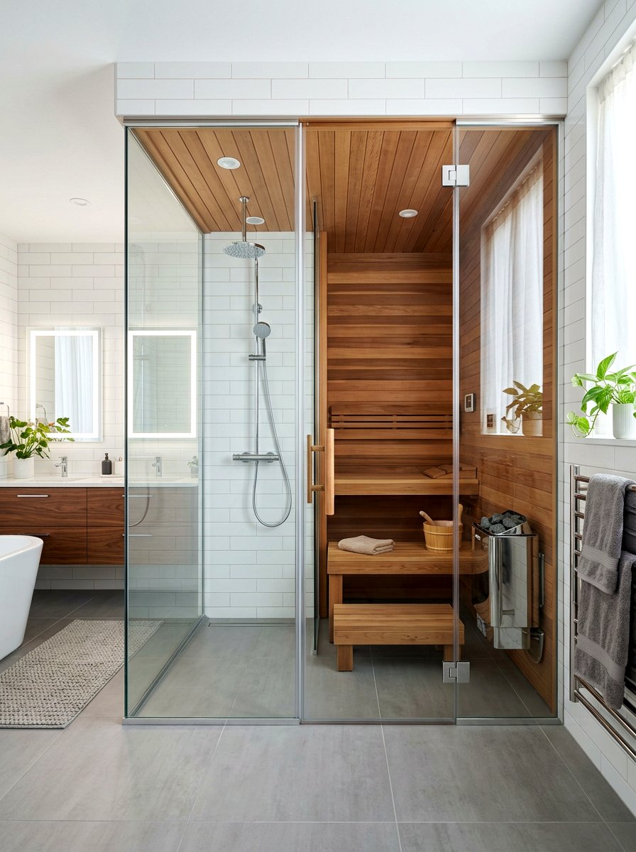 Integrated sauna and shower - 30 contrast therapy bathroom ideas