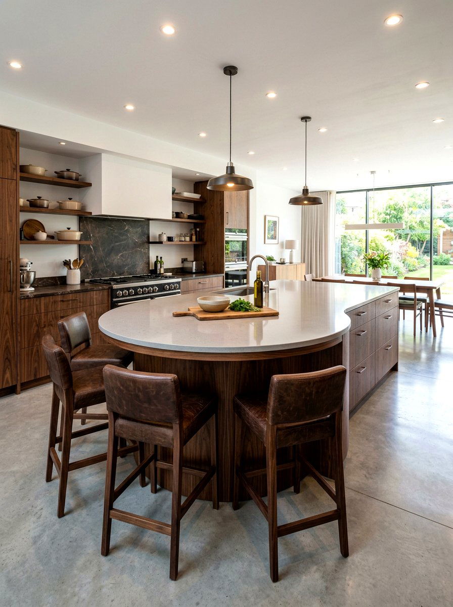 Integrated seating curved island - 30 curved kitchen island ideas