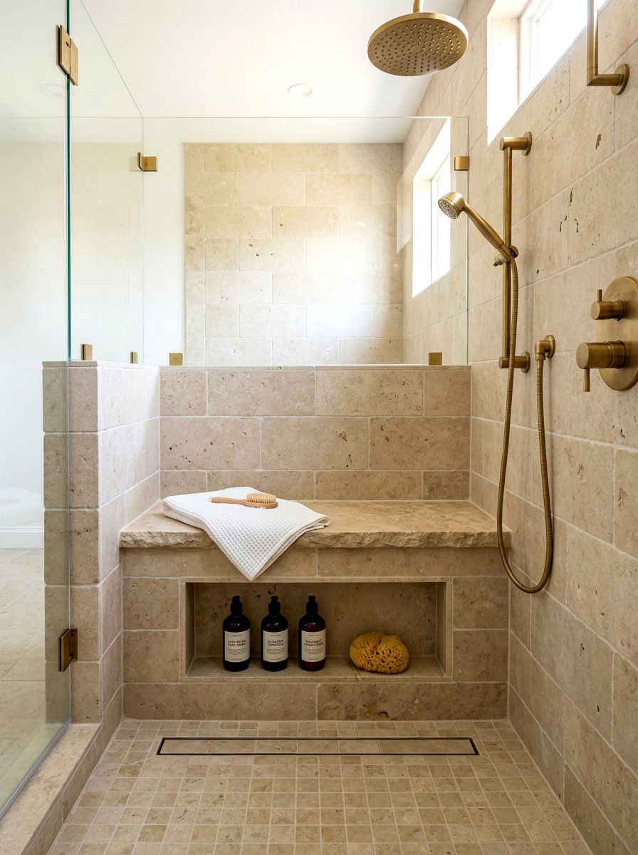 Integrated shower bench shelf - 30 shower bench ideas