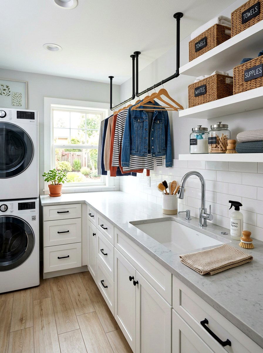 Integrated sink laundry counter - 30 countertop over washer dryer ideas