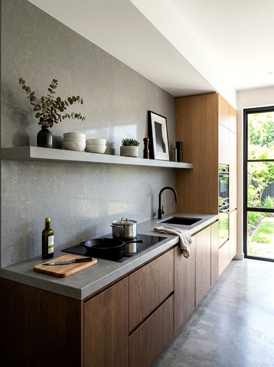 Integrated stone shelf backsplash - 30 slab backsplash ideas