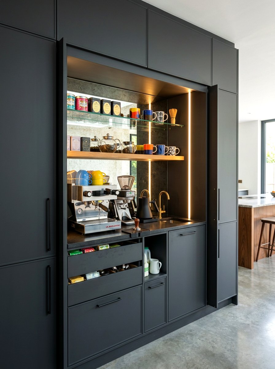 Integrated tea station - 30 hidden tea pantry ideas