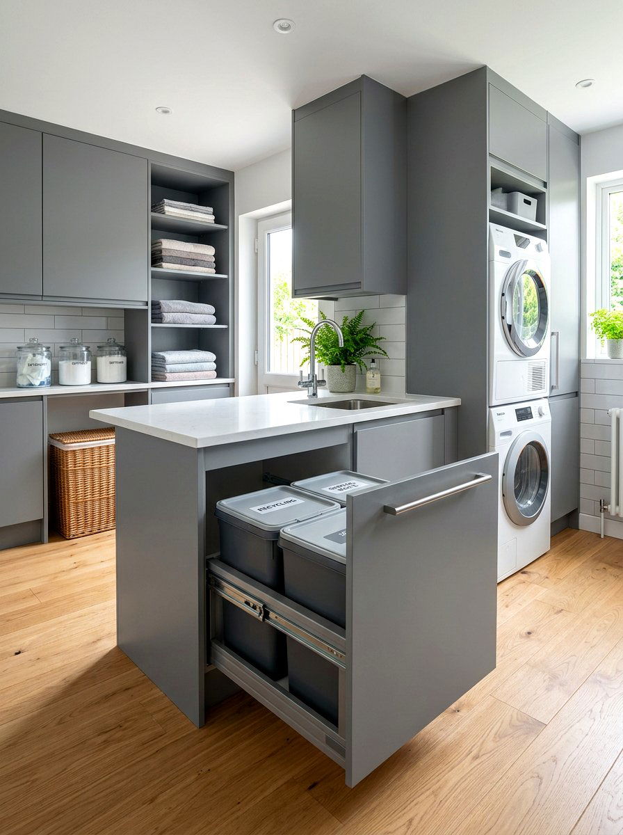 Integrated waste bin - 30 pet laundry room ideas