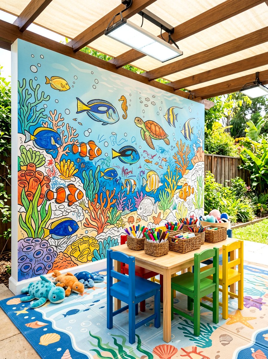 Interactive coloring wall mural - 30 plus coloring home decor ideas