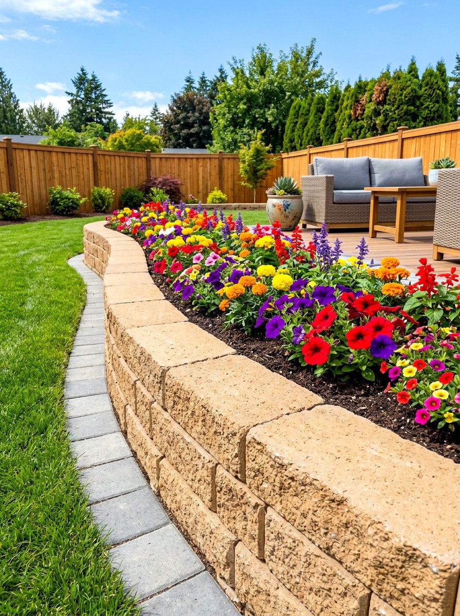 Interlocking Block Garden - 30 retaining wall flower bed ideas