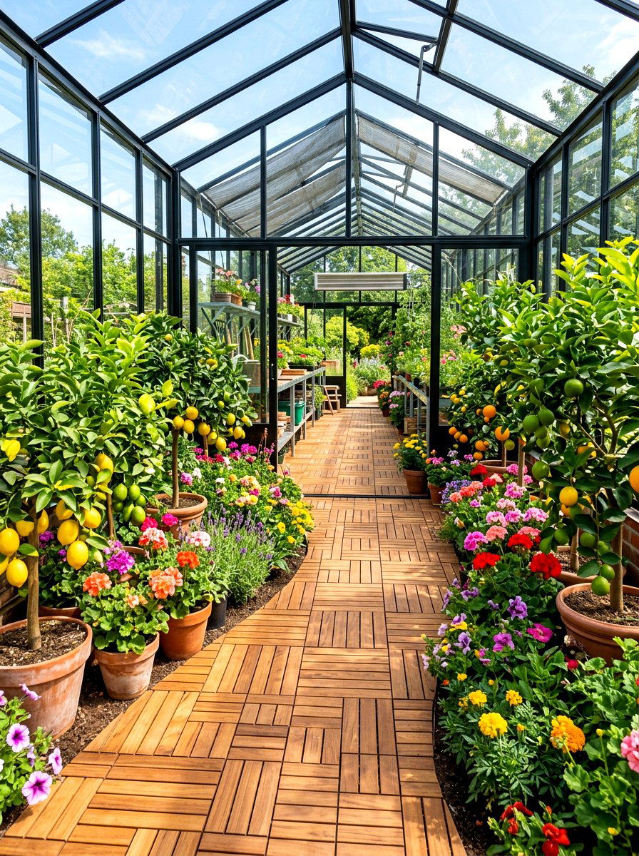 Interlocking Wood Tiles Greenhouse - 30 greenhouse walkway ideas