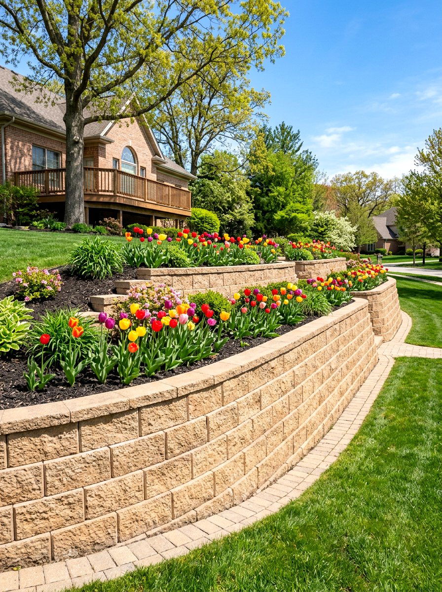 Interlocking block wall - 30 sloped backyard retaining wall ideas