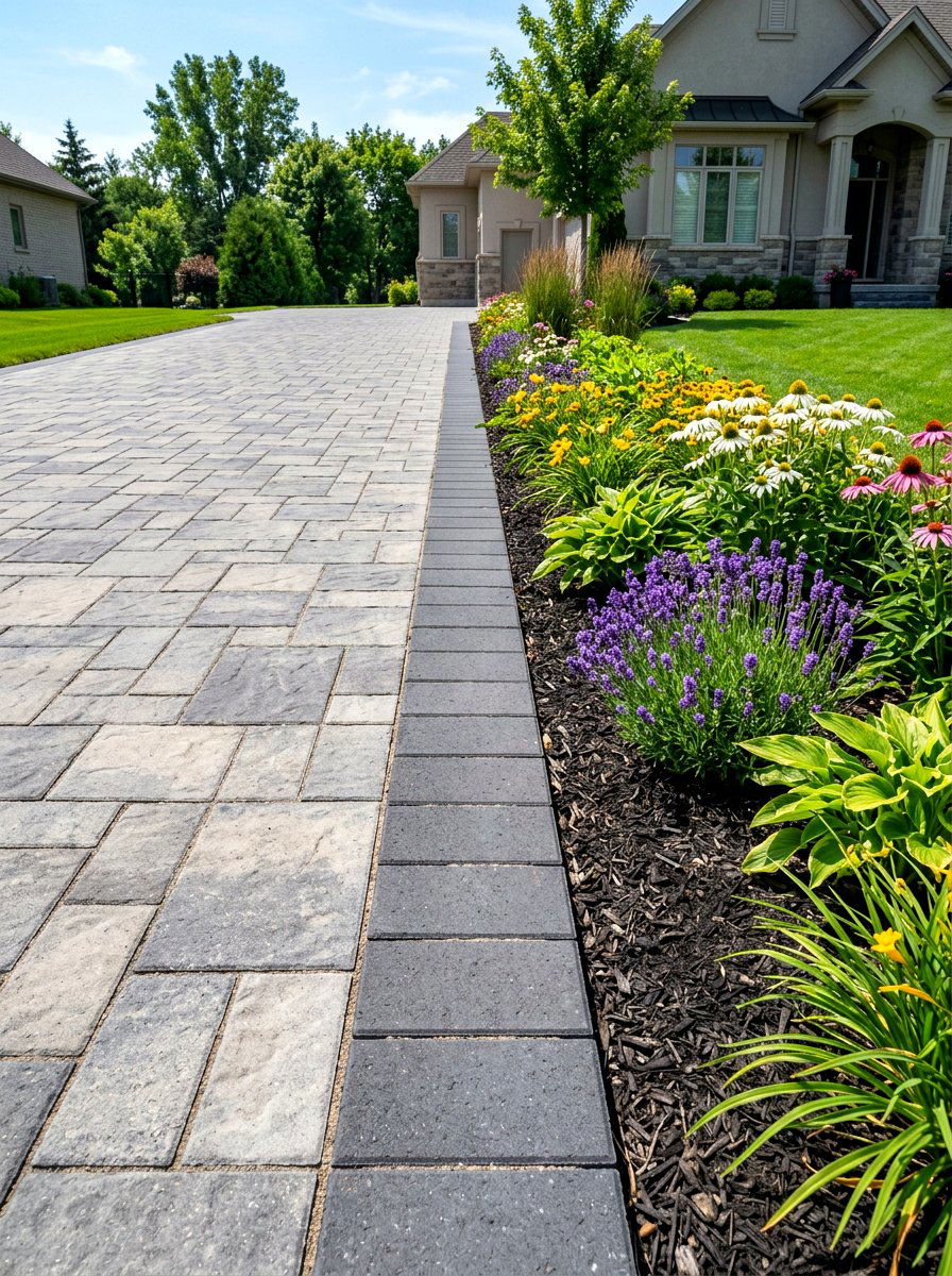 Interlocking concrete paver edge - 30 paver garden border ideas