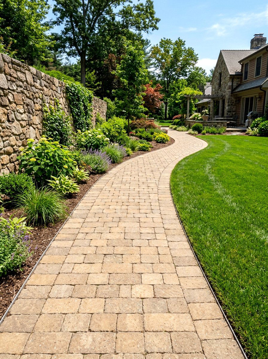 Interlocking paver path - 30 narrow side yard path ideas