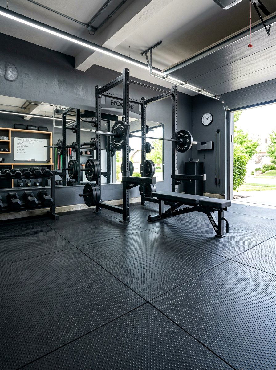 Interlocking rubber floor tiles - 30 garage gym ideas