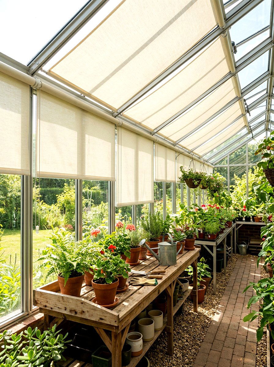Internal Shade Blinds - 30 greenhouse potting area ideas