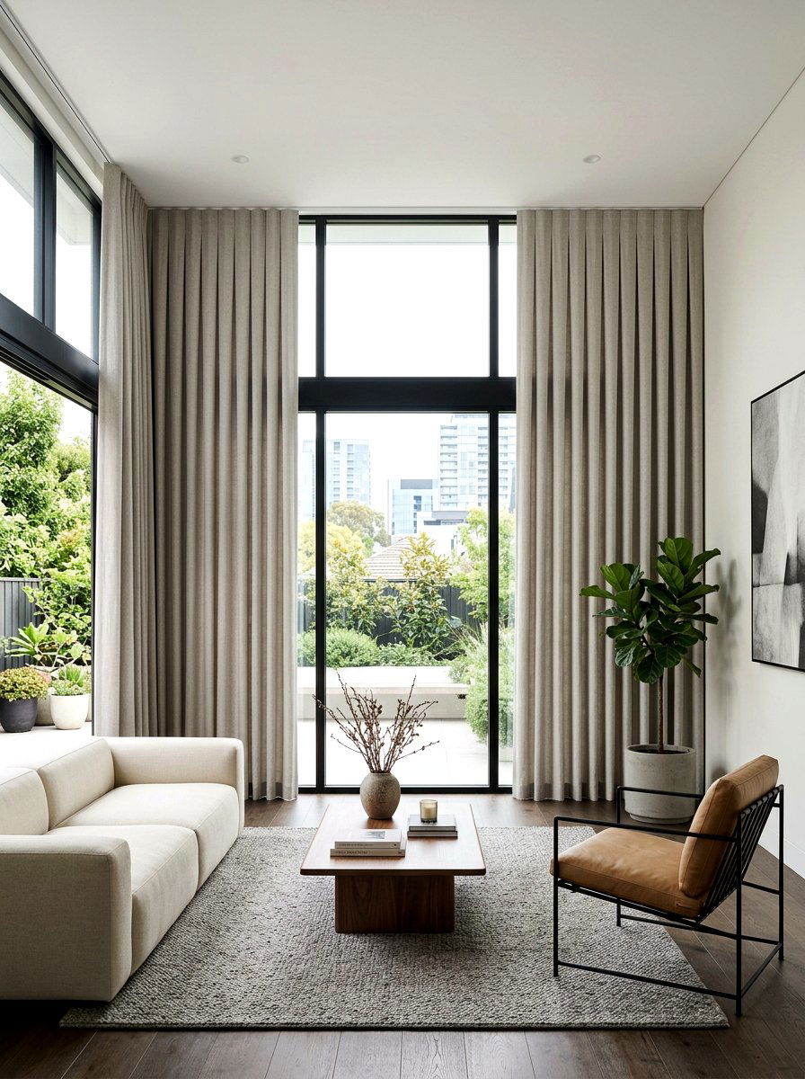 Inverted Box Pleat Living Room - 30 tailored drapery living room ideas