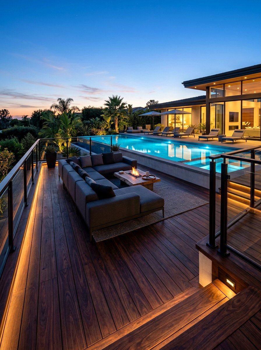 Ipe Hardwood Luxury Deck - 30 warm wood patio lounge ideas