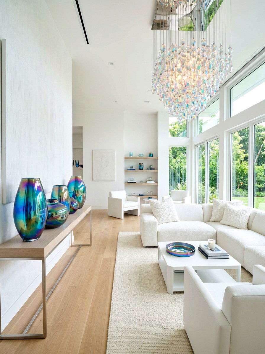 Iridescent Glass Decor - 30 futuristic glam living room ideas