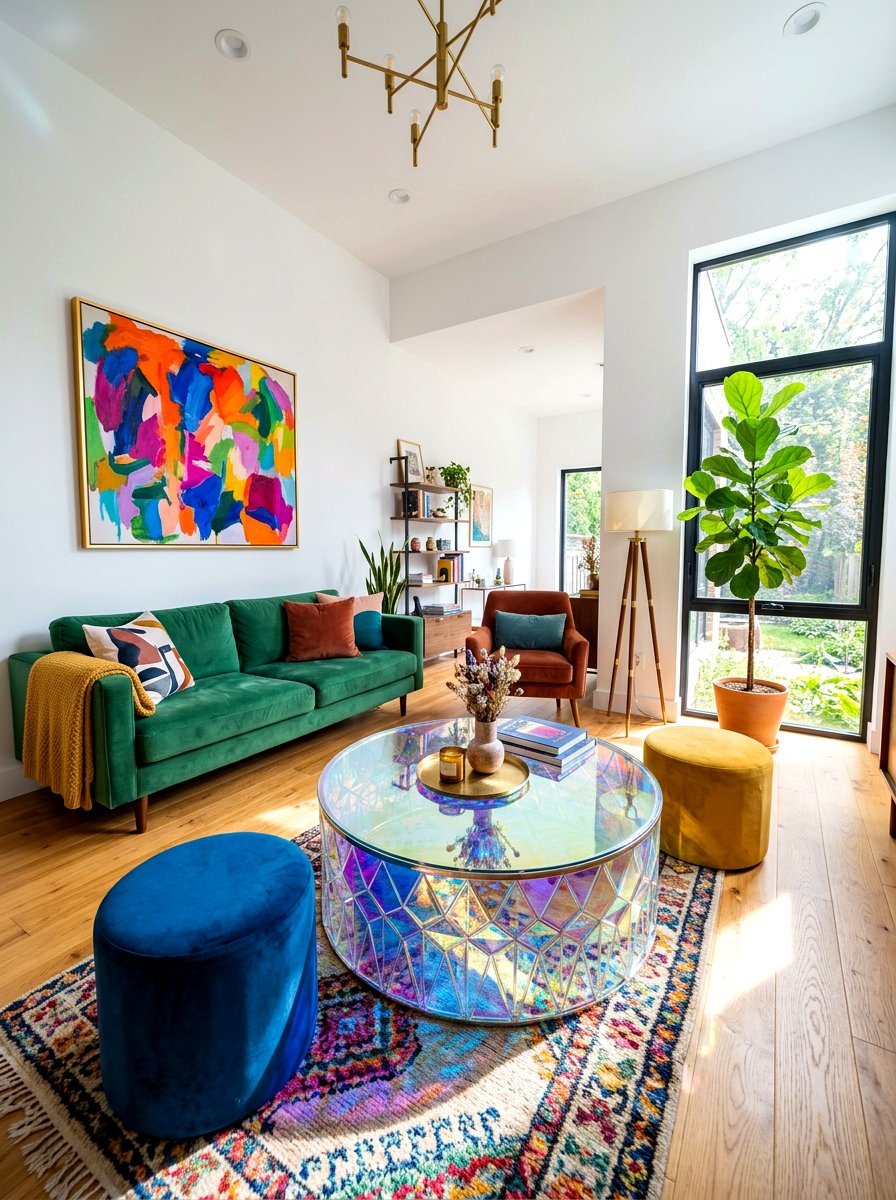Iridescent Glass Table - 30 extra celestial living room ideas