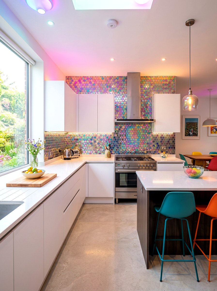 Iridescent Mirror Glass Tile - 30 mirror tile backsplash ideas